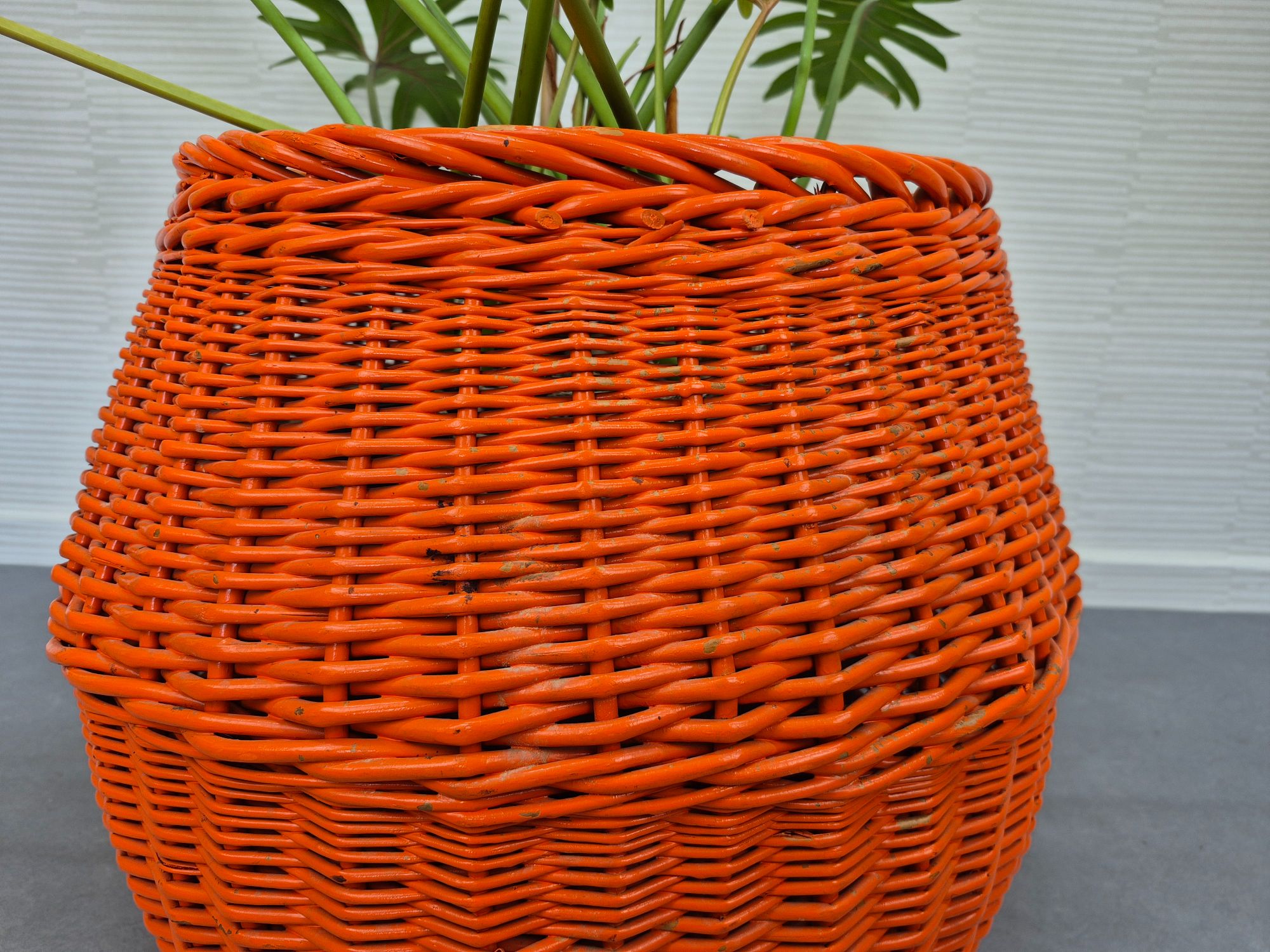 Xxl Oranje Rotan Mand. Vintage Ronde Rieten Opbergmand Etc. image 3