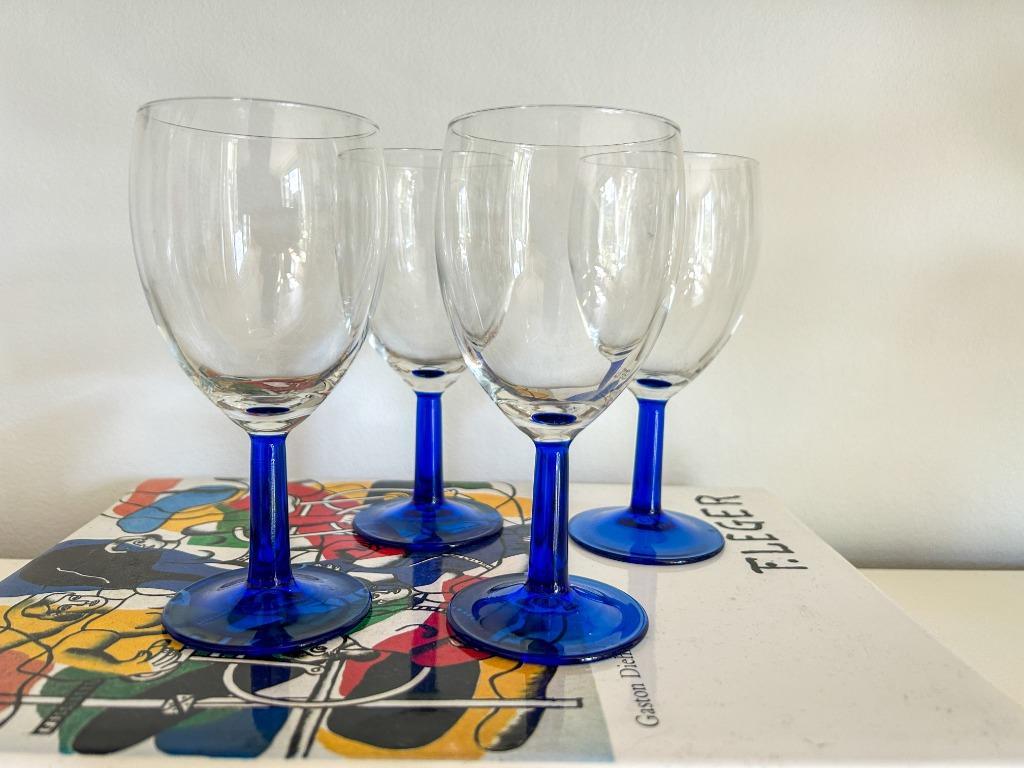 4x Vintage Luminarc Wijnglazen Donkerblauwe Steel image 2