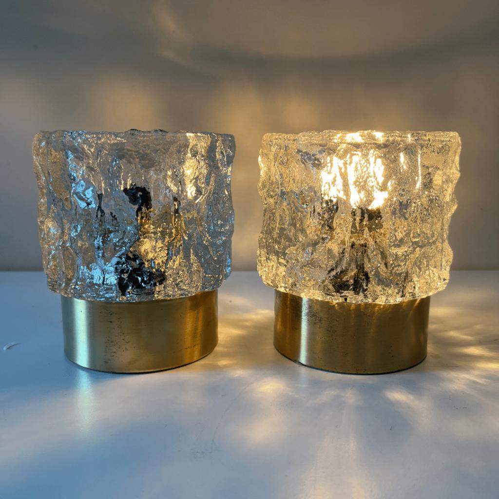 2x Midcentury Tafellamp - Peill & Putzler - Ijsglas, Goud image 3