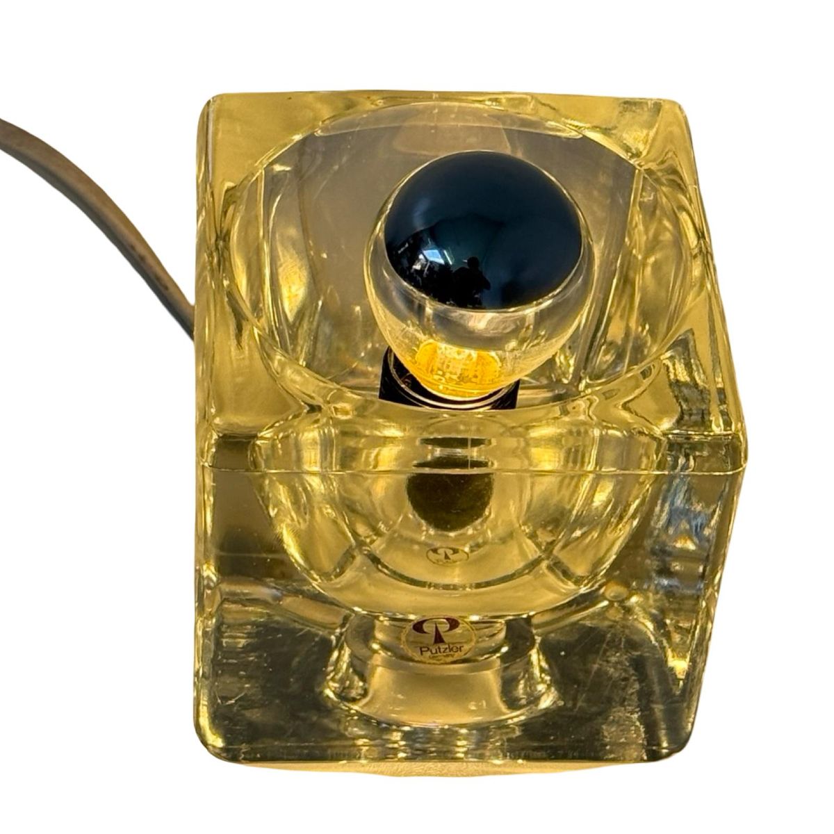 Peill & Putzler - Desk Lamp In Shape Of A Glass Cube - Space Age / (marked, Original Sticker) image 4