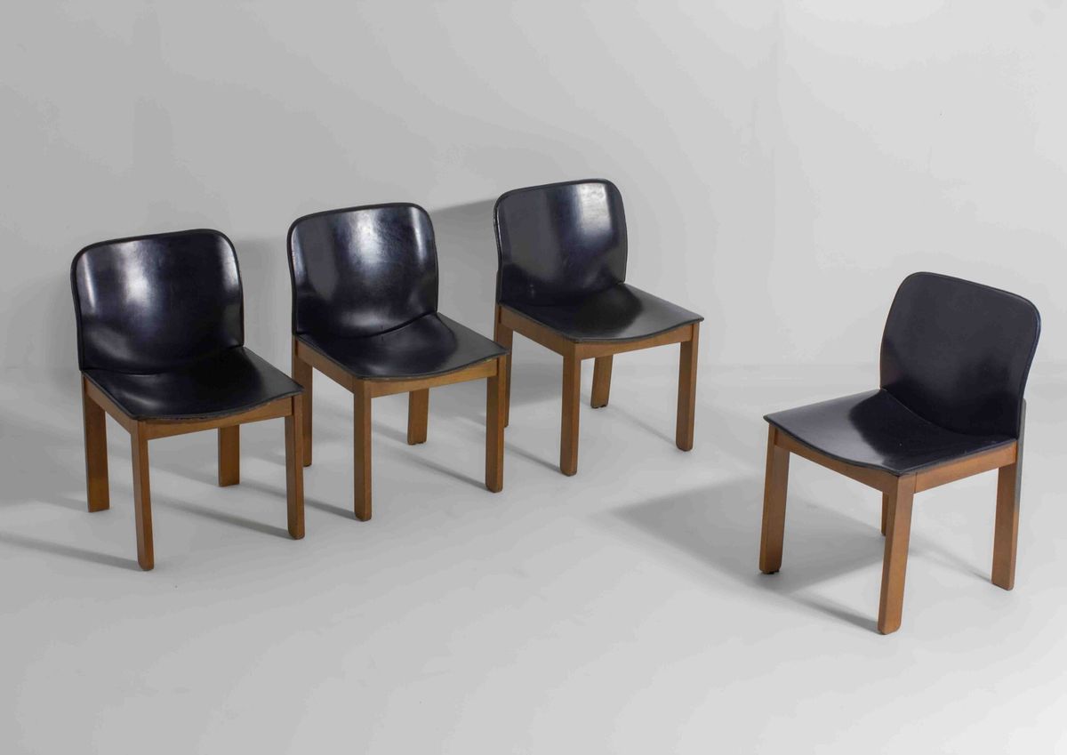 Mid-century Set Van 6 Lederen Eetkamerstoelen Door Arfa & Tobia Scarpa, 1970 image 2