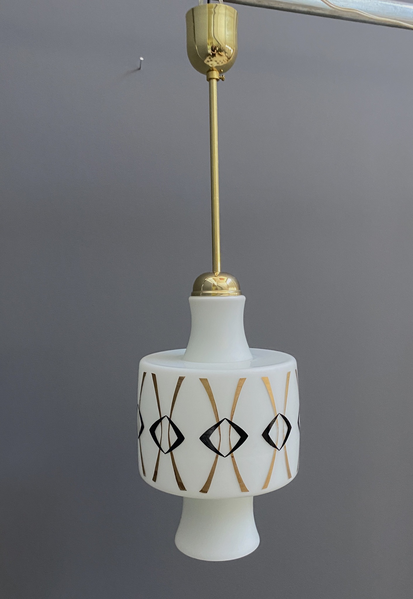Opaline Glass Pendant Lamp With Gold And Black Drawing image 5