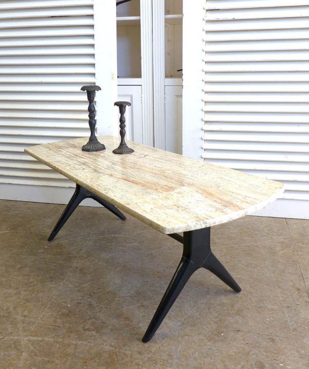 Prachtige Retro Vintage Midcentury Travertin Salontafel image 2