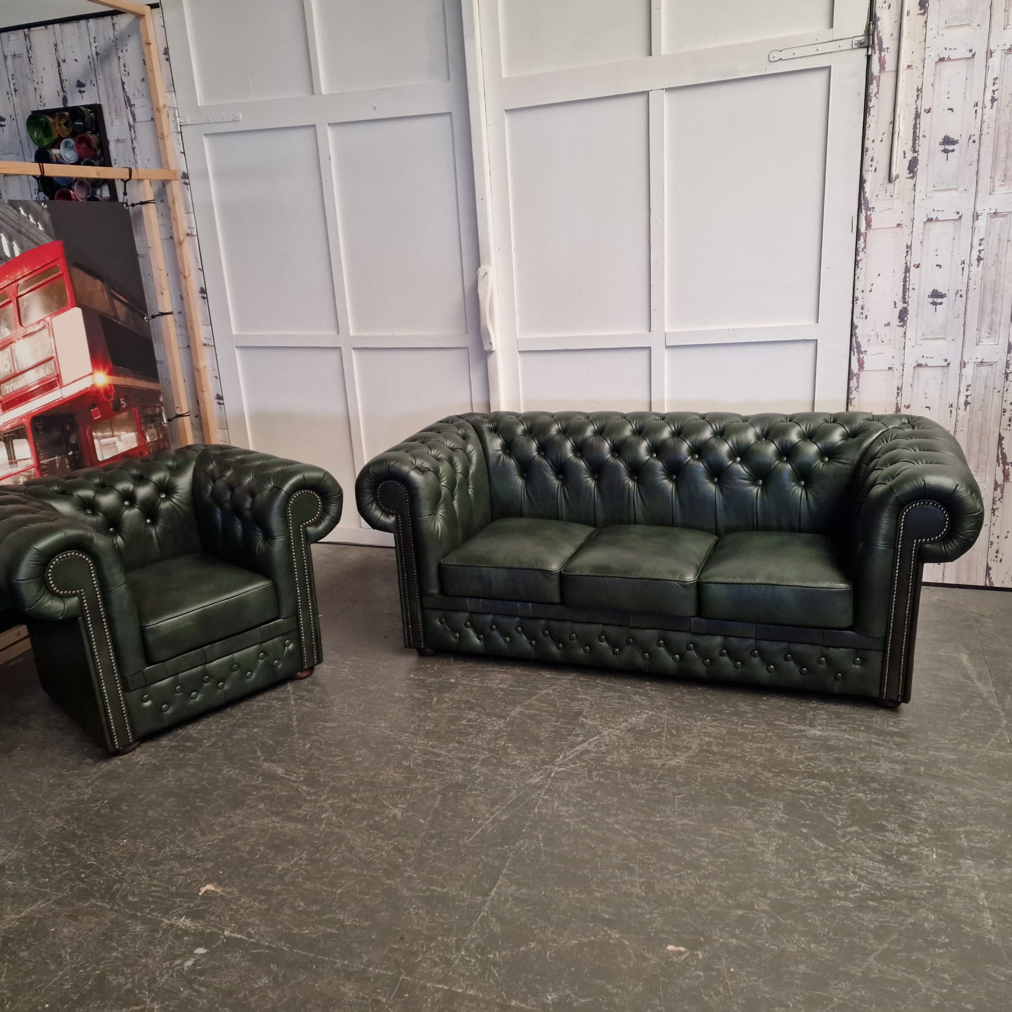 Chesterfield Brighton Antiek Groen – 1+2+3-zits Bankset Met Salontafel image 10
