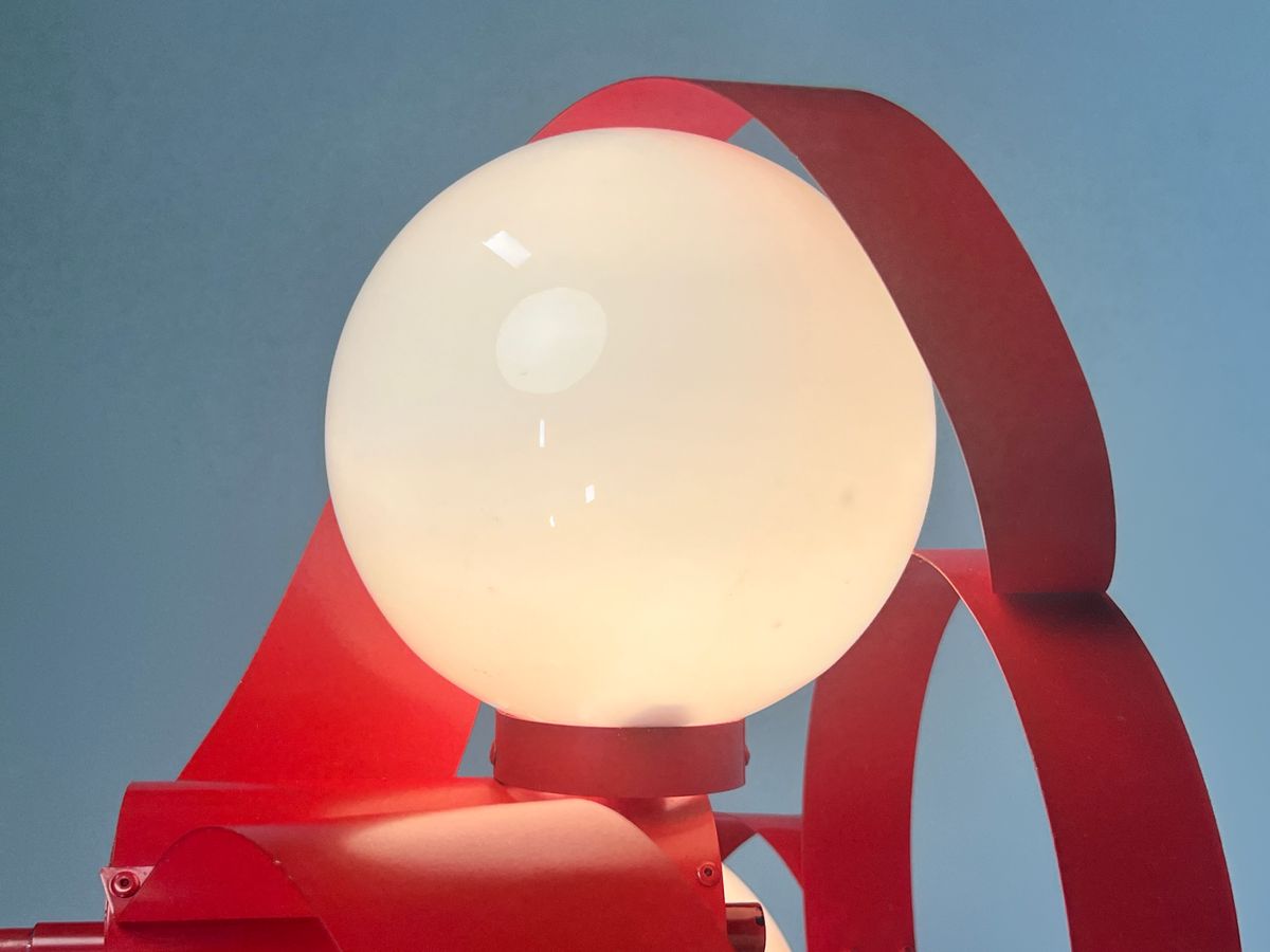 Vintage Rode Metalen Hanglamp / Kroonluchter, Space Age, België 1970's image 8