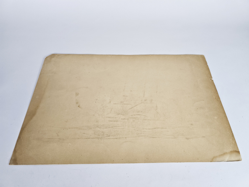 Potloodtekening - Potlood - Houtskool - 3-Master - Zeegezicht 1850 image 7