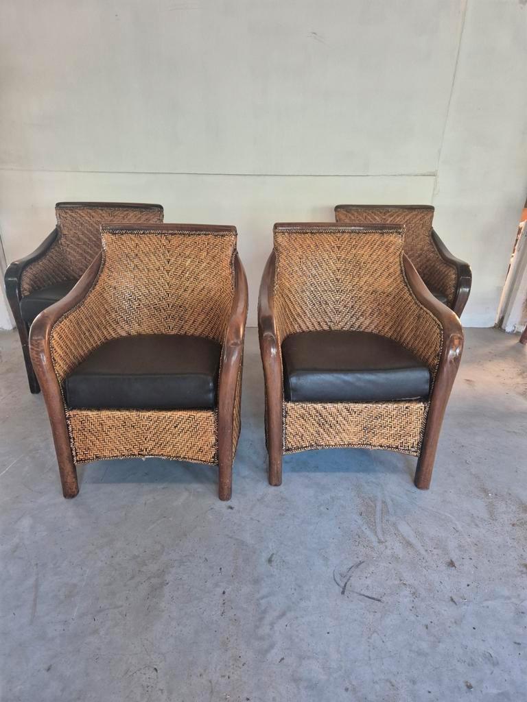 4 Art Deco Colonial Stijl Fauteuils Rotan image 2
