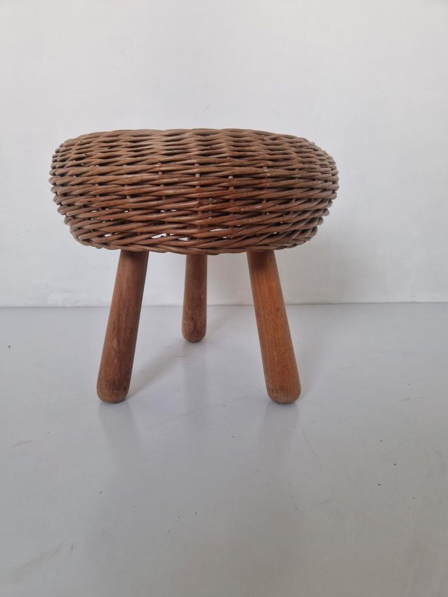 Mid Century Hout En Rieten Krukje Toegekend Aan Tony Paul. image 4