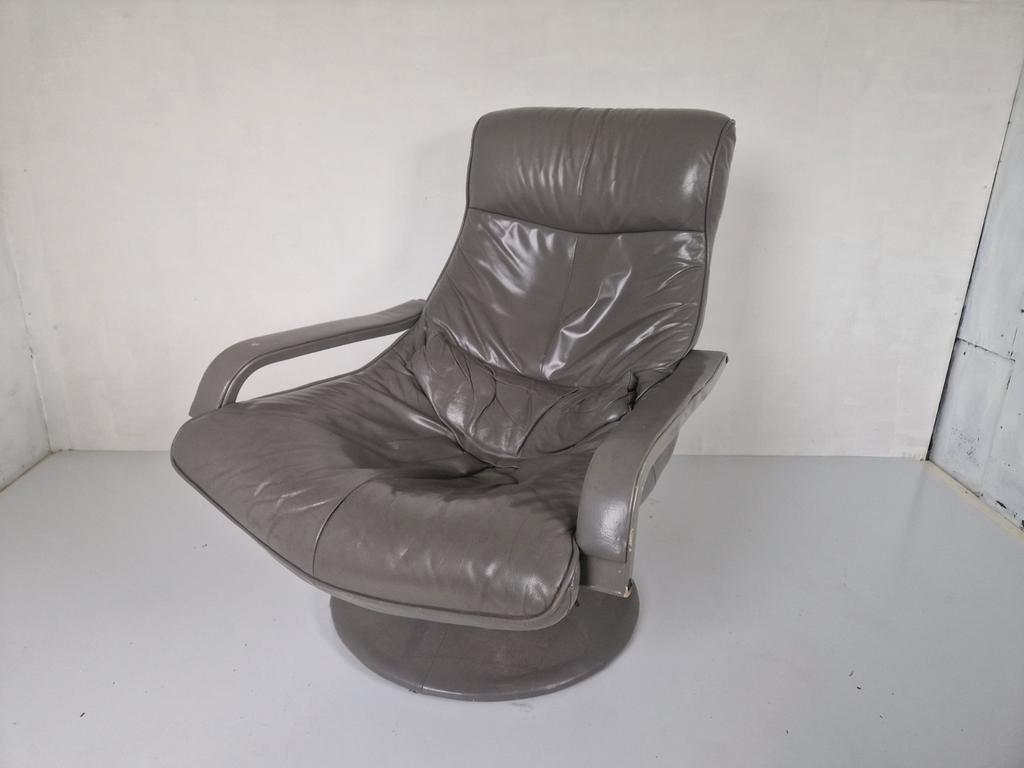 Vintage Jaren 70 Leren Draai Fauteuil Space Age Tulp Voet image 3