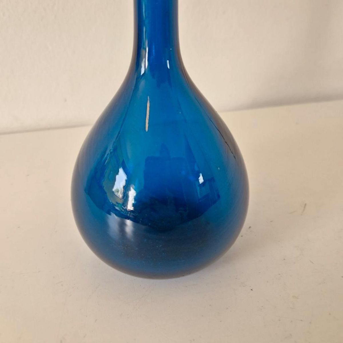 Vintage Petrol Blauwe Glazen Vaas Fles Vaasje Jaren 60 image 2