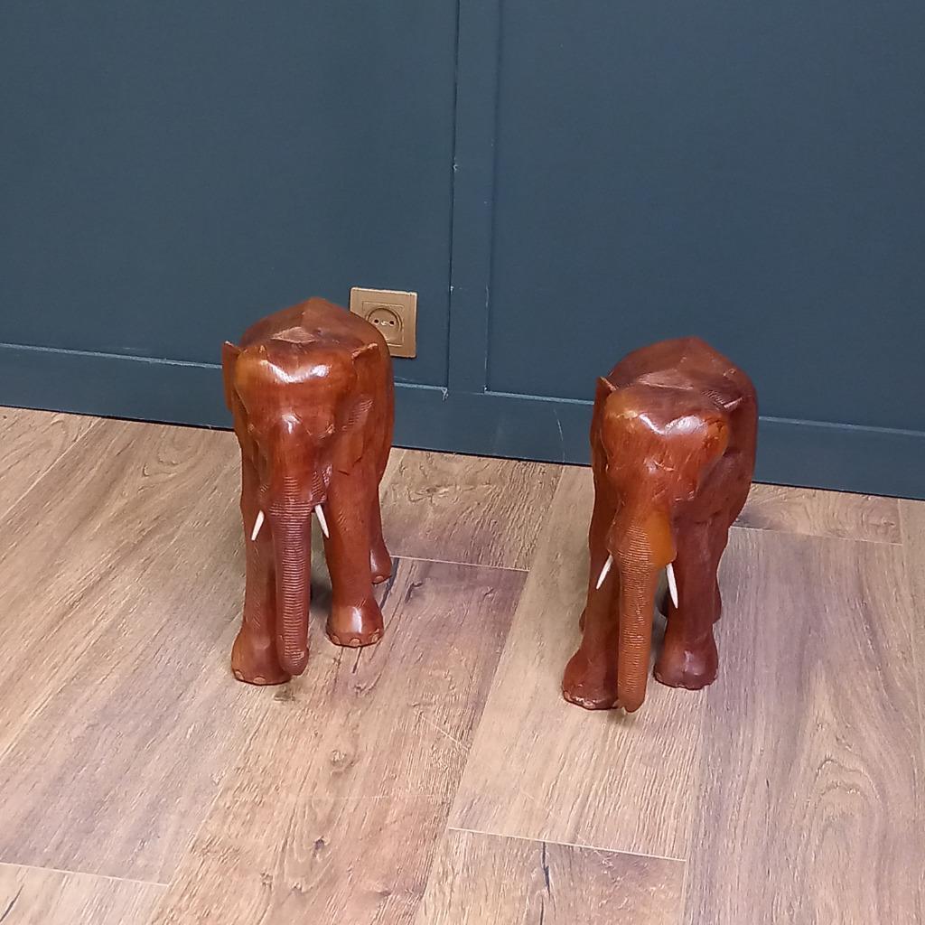 2x Antieke Houten Olifant P/st. image 3