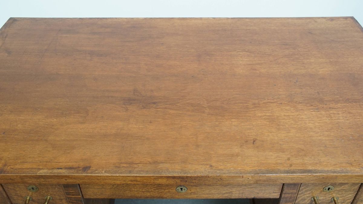 Antiek Art Deco Bureau Uit Begin 20e Eeuw Gemaakt Van Eikenhout In Amsterdamse School Stijl image 6