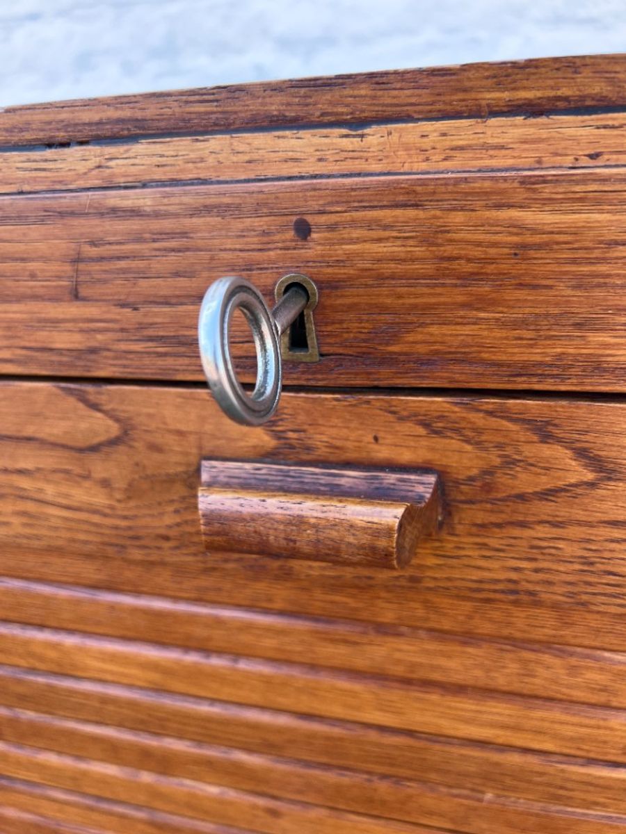 Eiken Rolluik Archiefkast Met Originele Schuifbakken, 113 Cm Hoog image 5