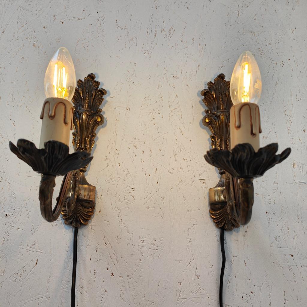 Vintage Messing Hollywood Regency Wandlampjes Bedlampjes Set Prijs image 9