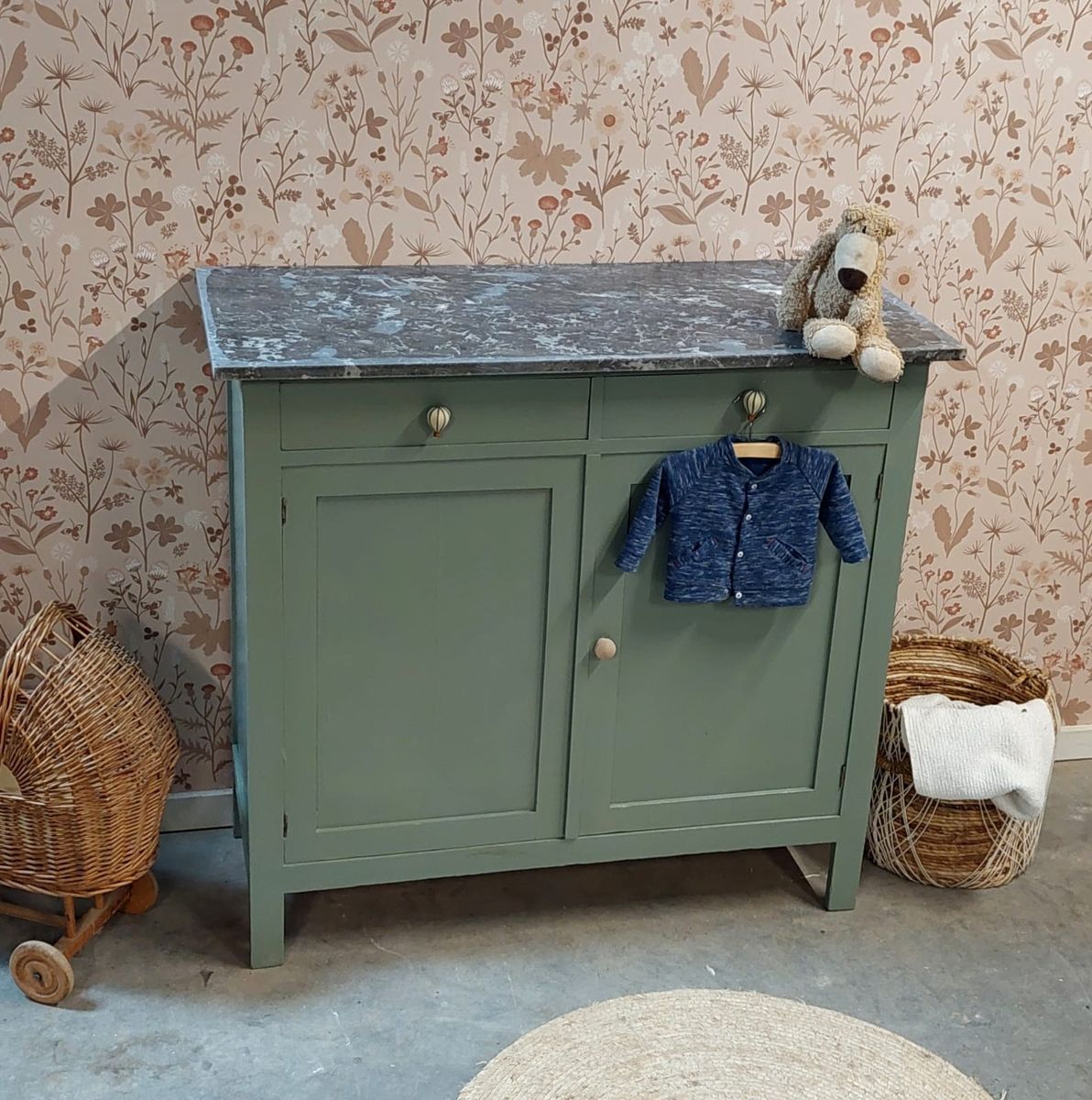 Vintage Groene Commode Met Marmeren Blad ‘eden’ image 6