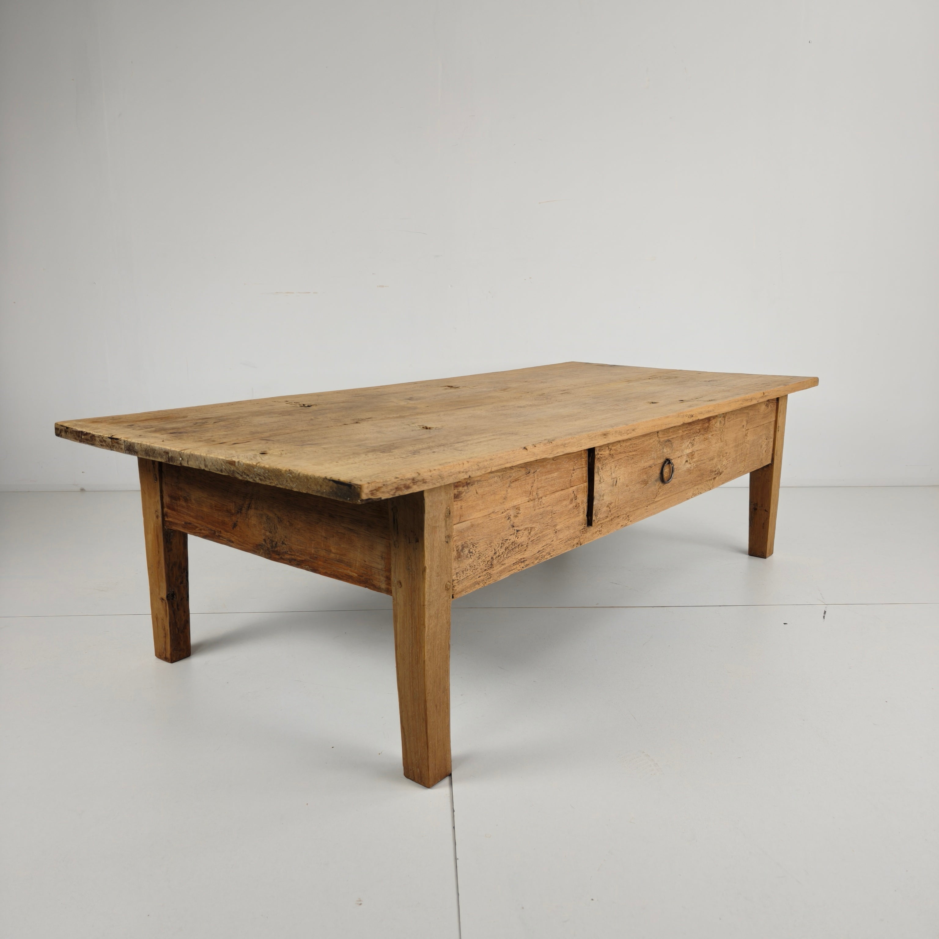Antieke 19e Eeuwse Franse Boeren Salontafel Van Eikenhout image 2
