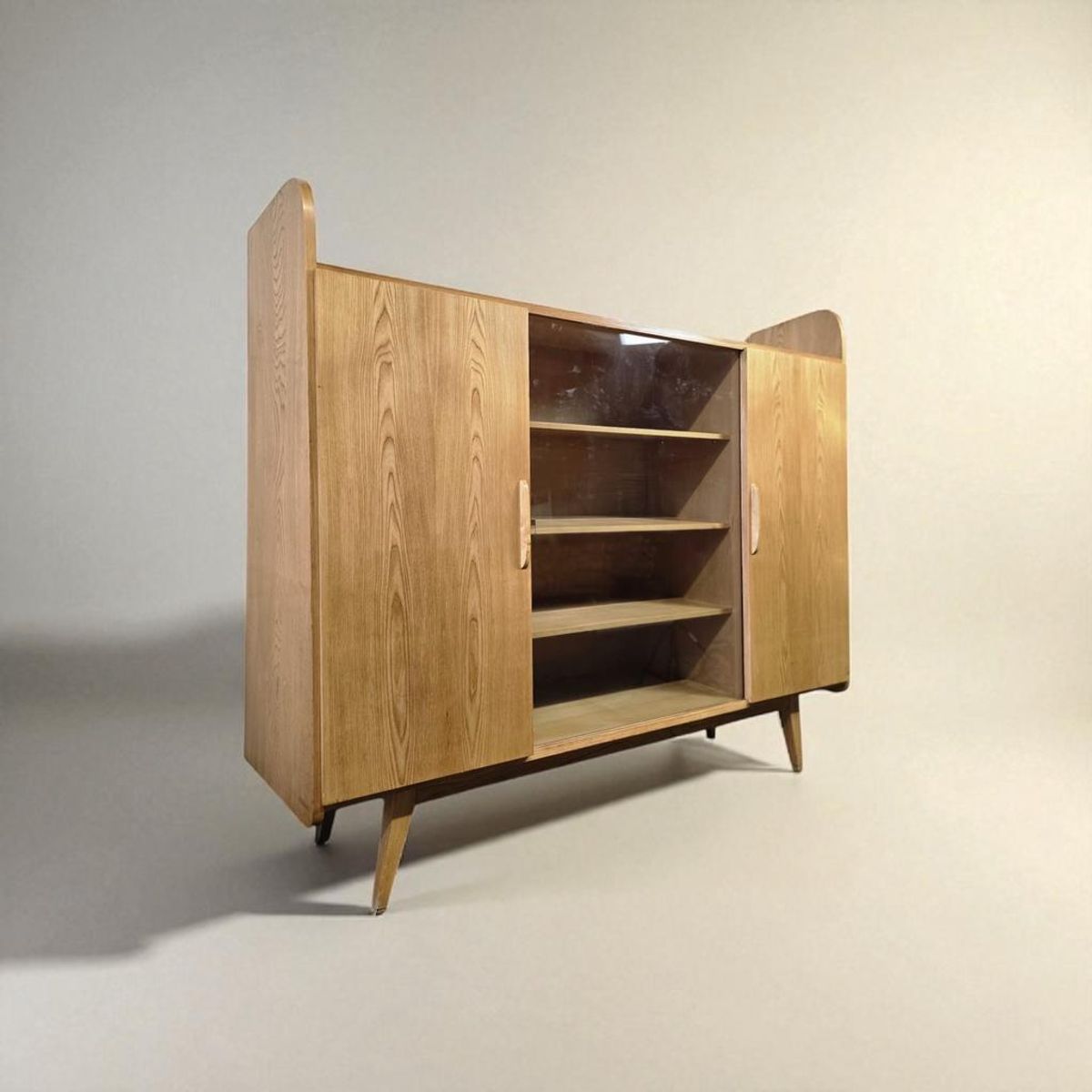 Vintage Halfhoge Kast / Vitrine Met Open Gedeelte image 2