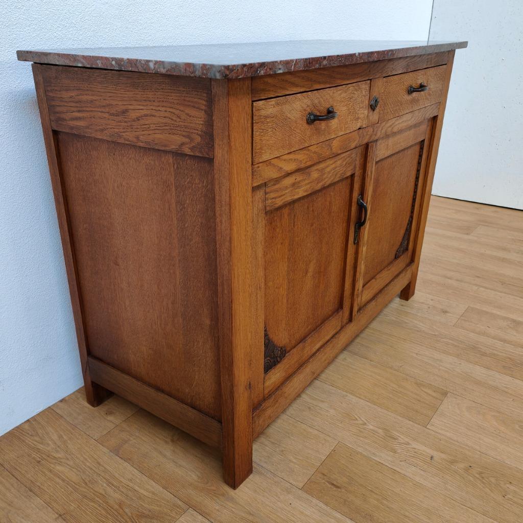 Vintage Frans Dressoir Commode, Ladekast Badkamermeubel Met Marmer Blad 105 image 11