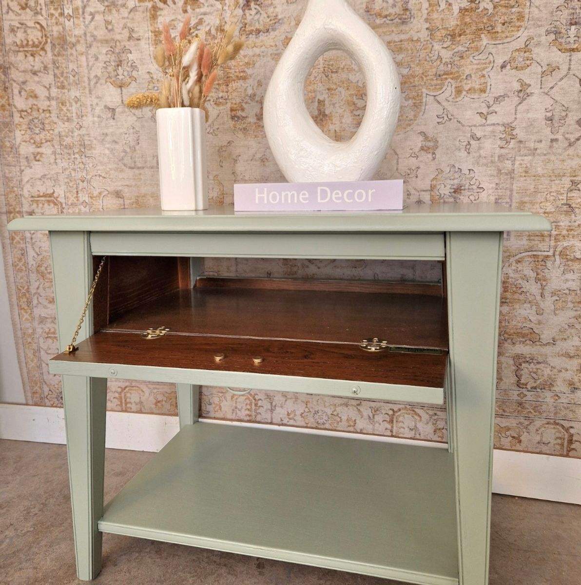 Bijzettafel Met Lade In Lichtgroen En Witte Patronen image 3