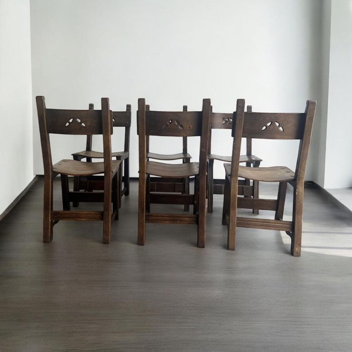Set Van 6 Vintage Brutalist Eetkamerstoelen/ Spaanse Stoelen image 11