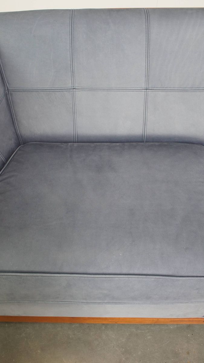 Leuke Schuitema Art Deco Design Bank Met Mooie Blauwe Nubuck Lederen Bekleding image 5