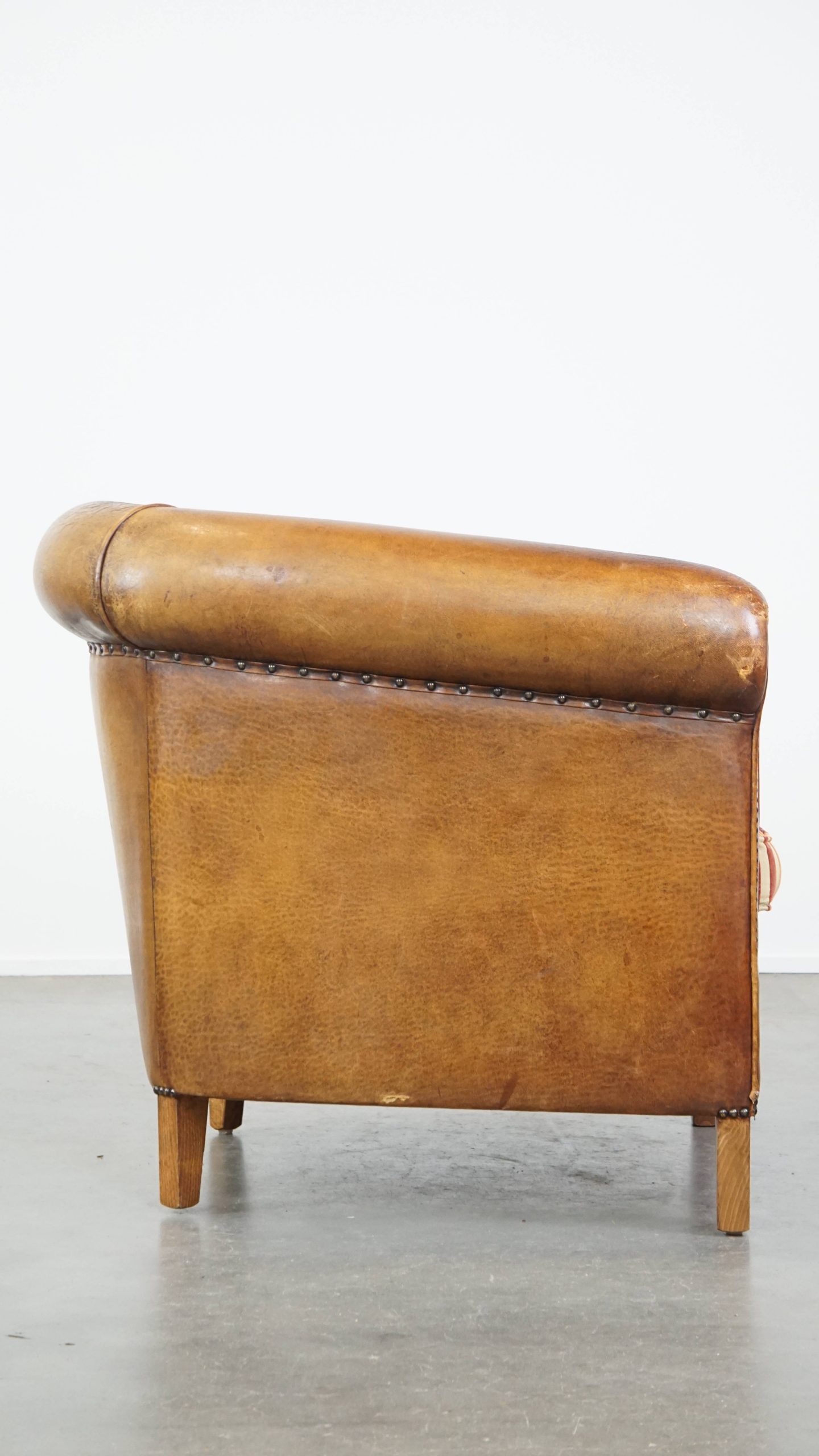 Karaktervolle, Vintage Cognac-Kleurige Clubfauteuil Gemaakt Van Schapenleer image 4