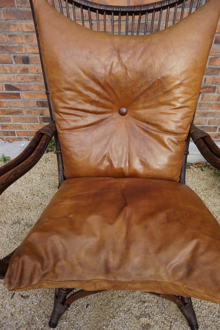Vintage Rotan/bamboe Fan Back Lounge Chair Met Leren Kussens, Jaren 60, Toegeschreven Aan Rohé No image 5
