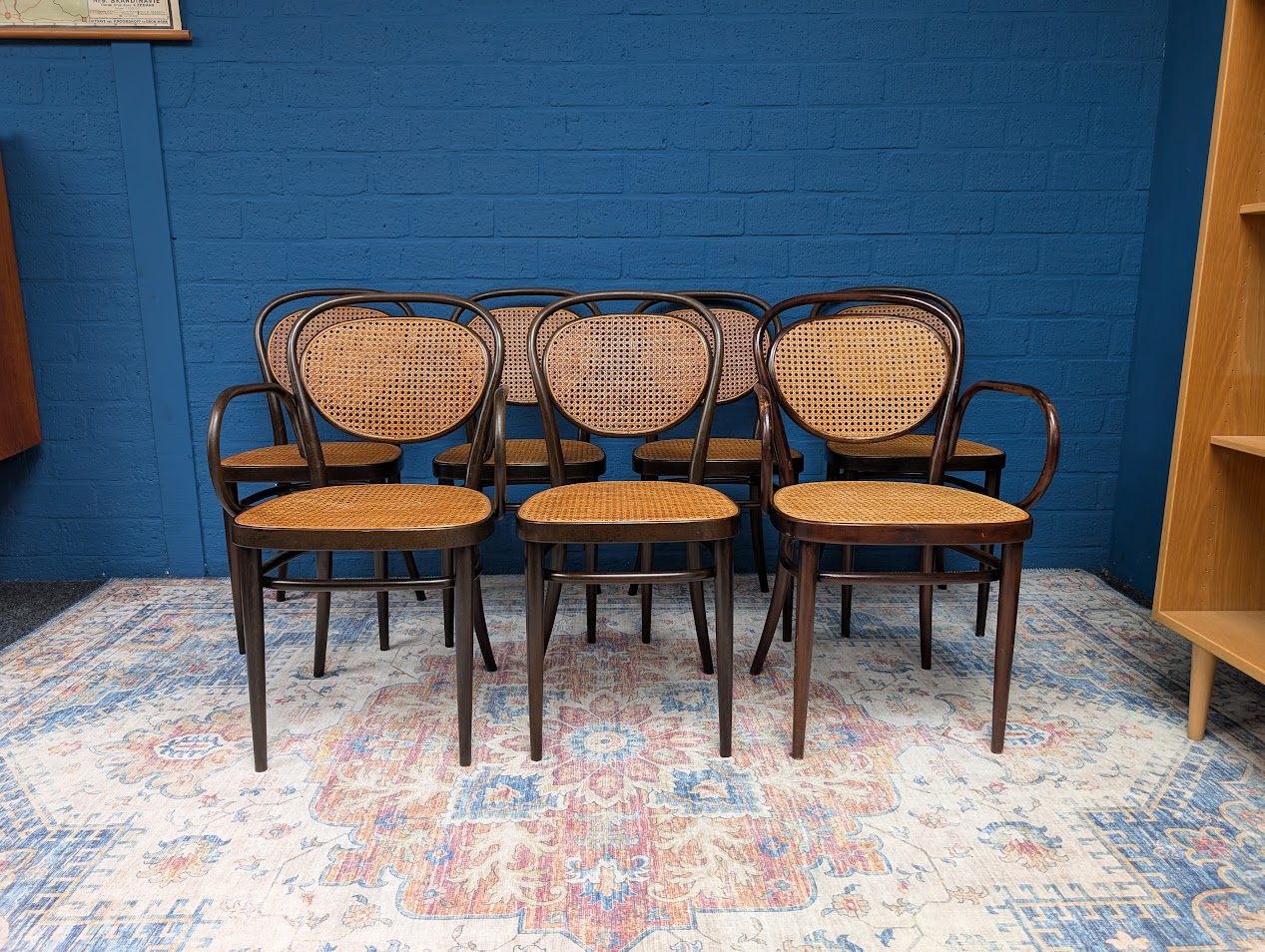 7x Vintage Rotan Stoelen, Model 215r, Thonet image 3