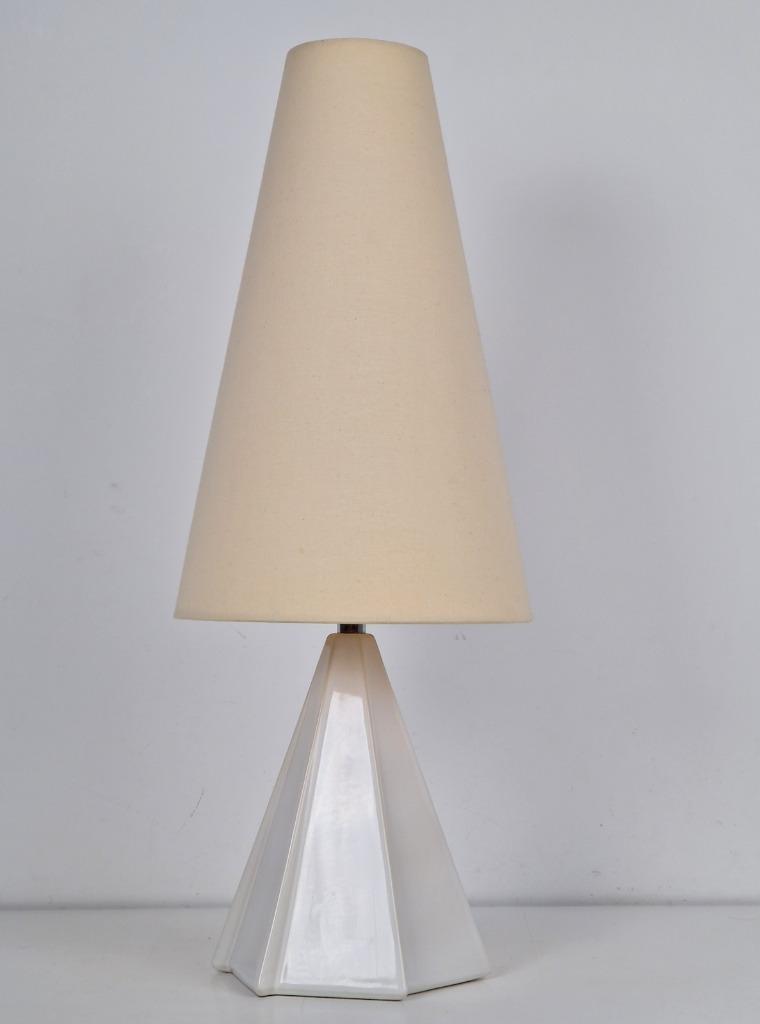 Vintage Geometrische Tafellamp Keramiek ’70 Teepee Lamp Wit image 9
