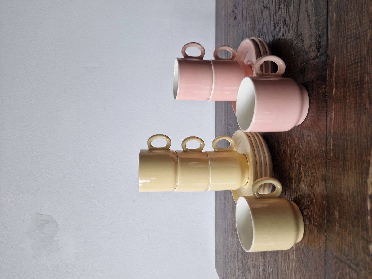 Boch Vintage Koffiekopjes Met Schotels – Roze & Geel (set Van 7) image 2