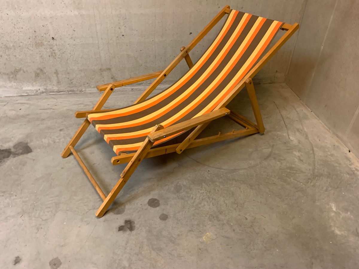 Vintage Vrolijke Strandstoel Met Voetbankje image 4