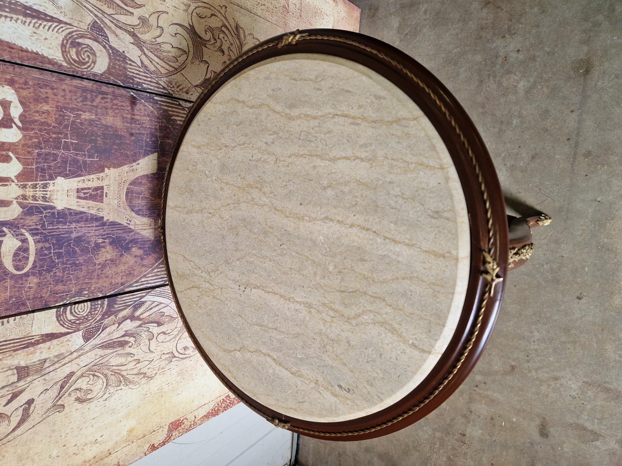 Klassieke Sierlijke Bijzettafel, Plantentafel, Wandconsole Marmeren Blad En Missing Versieringen Afm. 60x60cm En 81cm Hoog image 5