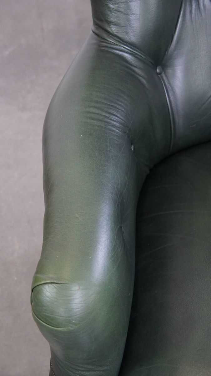 Zeer Charmante Set Van 2 Groene Rundleren Chesterfield Fauteuils In Engelse Stijl image 6