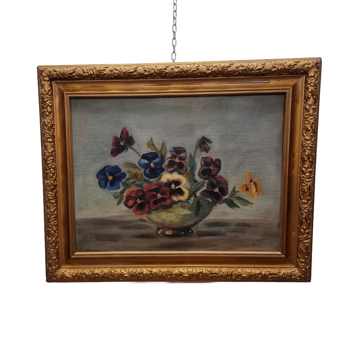 Vintage Olieverf Schilderij Met Violen image 3
