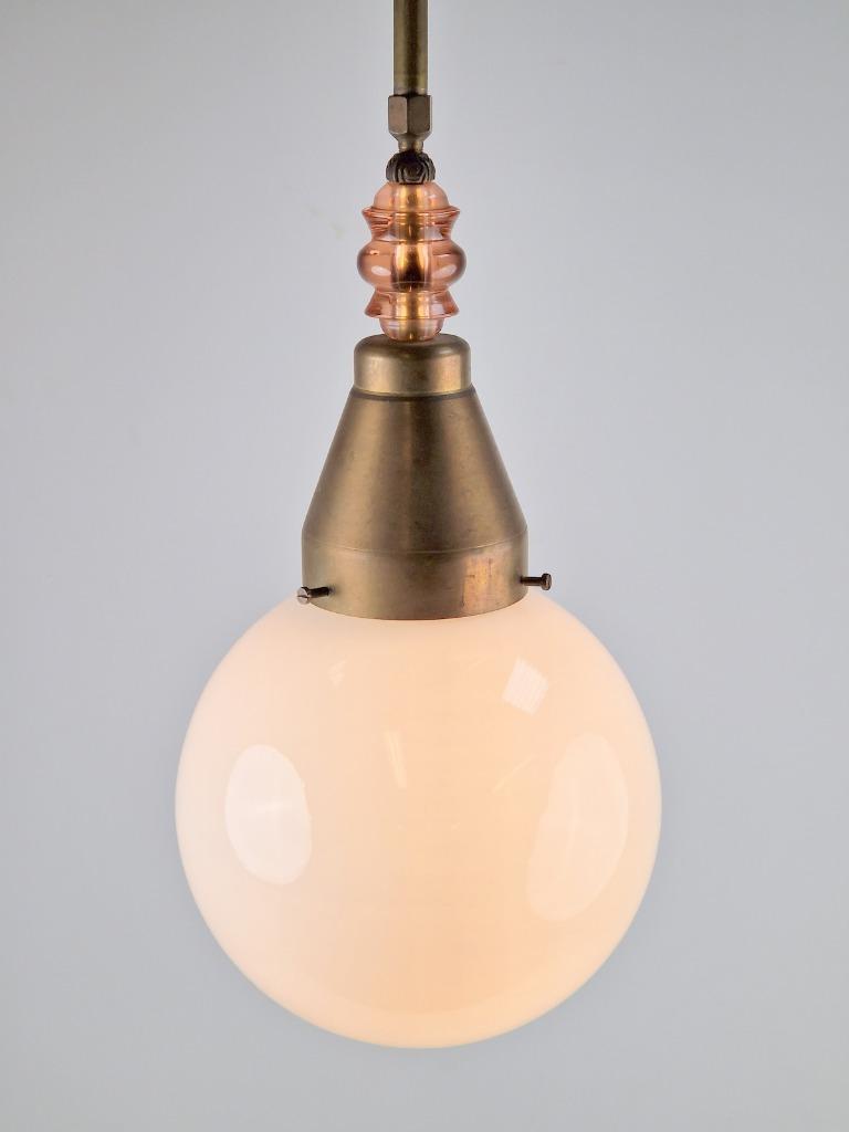 Vintage Art Deco Bol Hanglamp Schoollamp Copper Glas ‘20 image 6