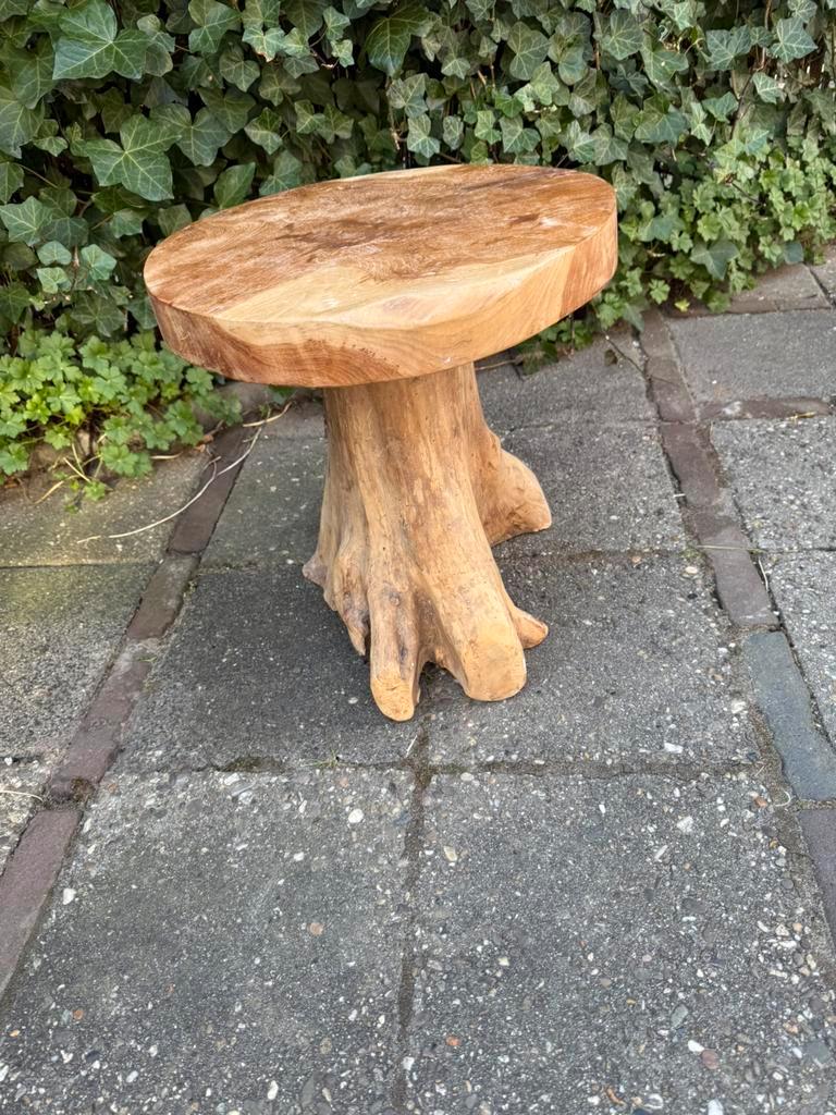 Bijzettafeltje Krukje Design Teak Mushroom Boomstam 40 Cm image 3