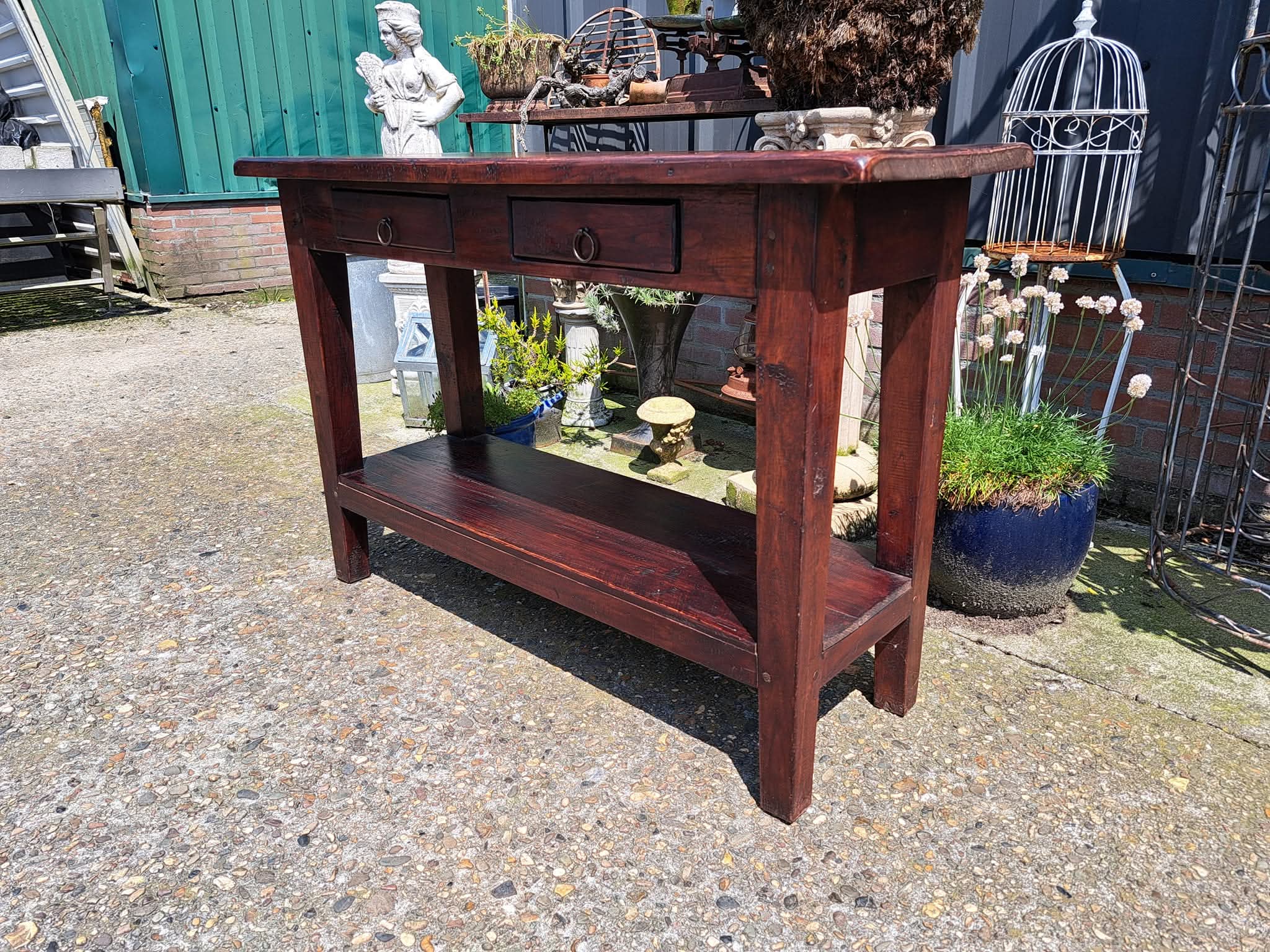 Donker Teakhouten Sidetable, Wandtafel, Console Afm. 120x40cm En 74cm Hoog image 3