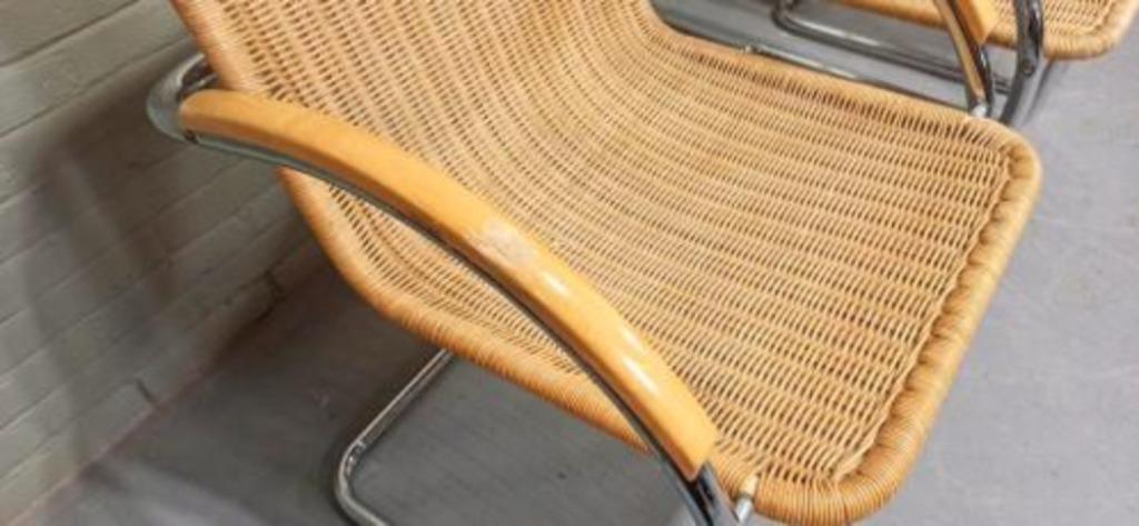 Set Van 4 Vintage Riet En Chroom Design Eetkamerstoelen image 9