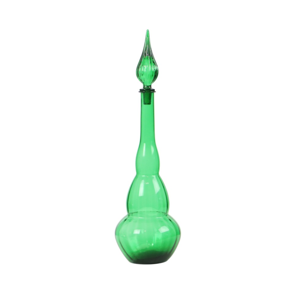 Enorme Groene Glazen Karaf Genie Bottle Empoli Italy 63cm image 5