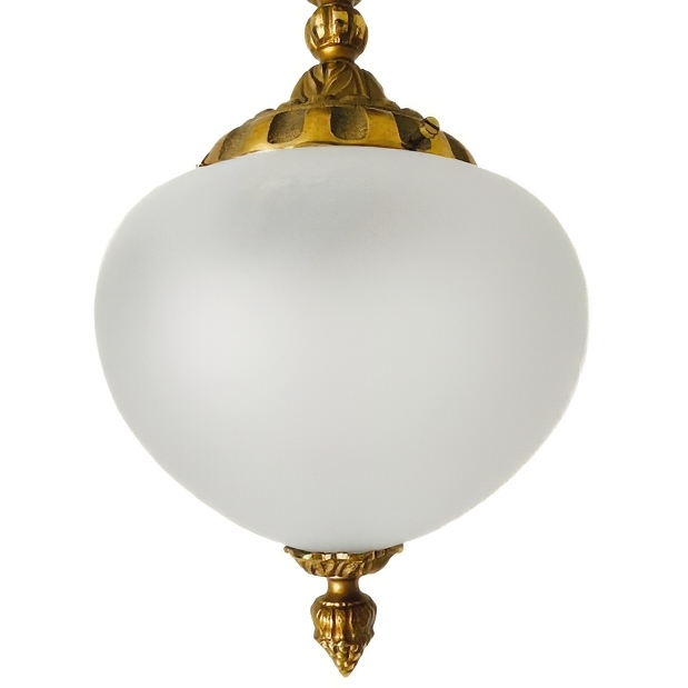 Mid-century Franse Plafondlamp Messing Opaalglas Barok Stijl 1950’s image 5