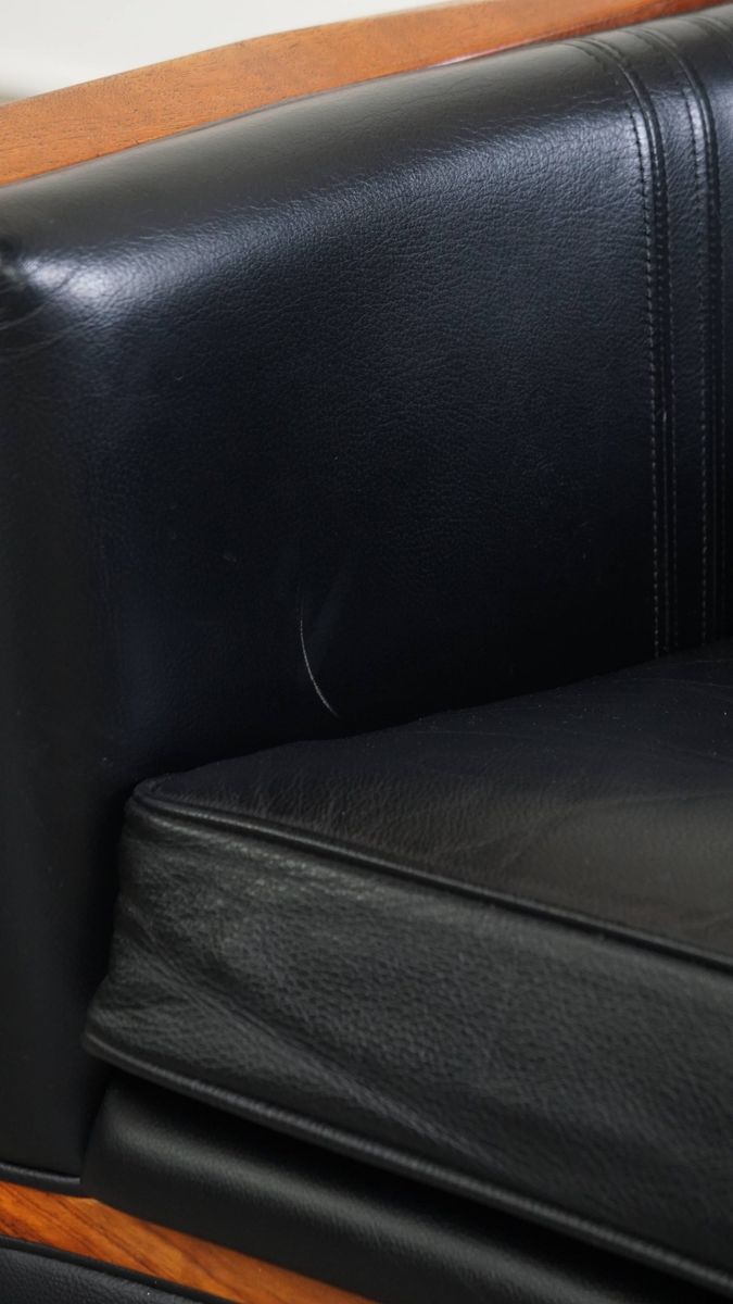 Mooie Zwarte Rundleren En Houten Art Deco Design Fauteuil Van Schuitema Uit De Decoforma Serie image 11
