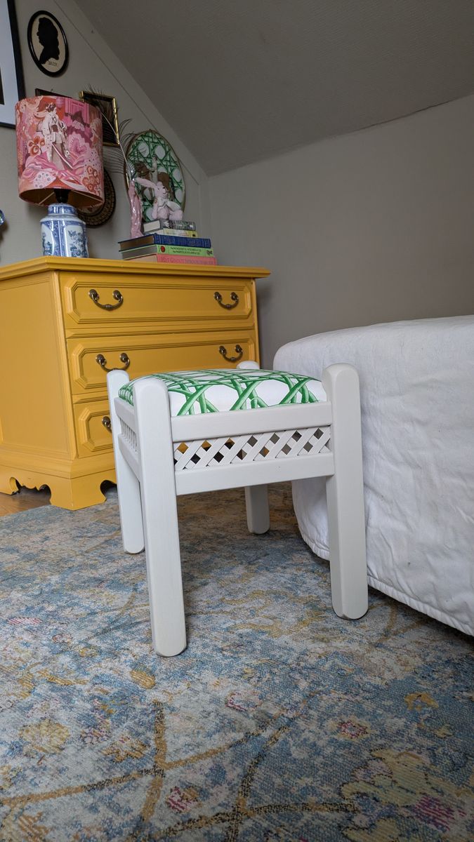 Vintage Poefje/ Krukje Met Harlequin Stof image 7