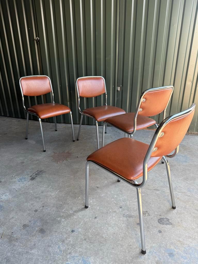 Set/4 Italian Mid-century Tavo Stoelen In Cognac Skai Leder image 8
