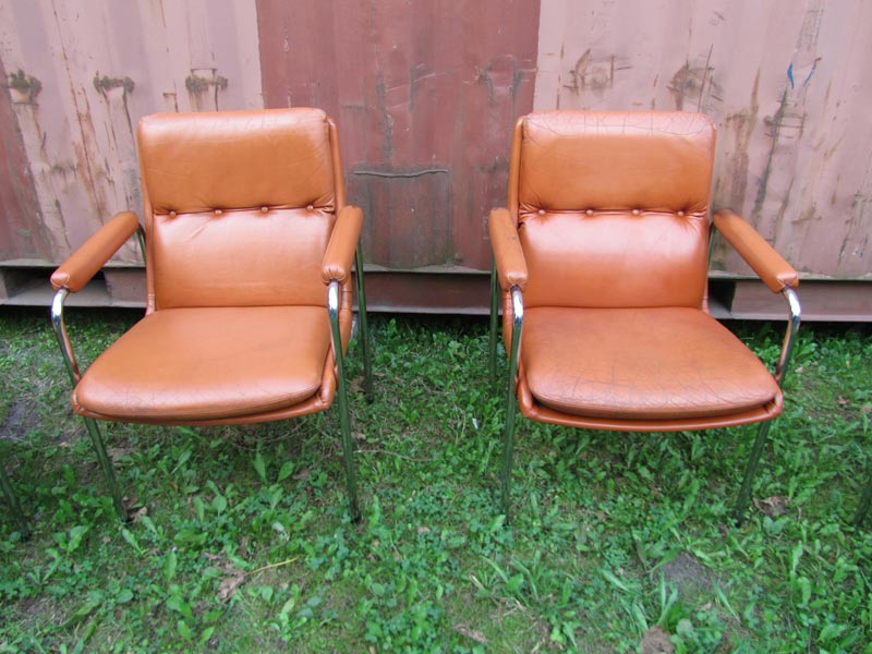 4 Vintage Cognac Leren Lounge Stoelen Artifort Geoffrey Harcourt image 6
