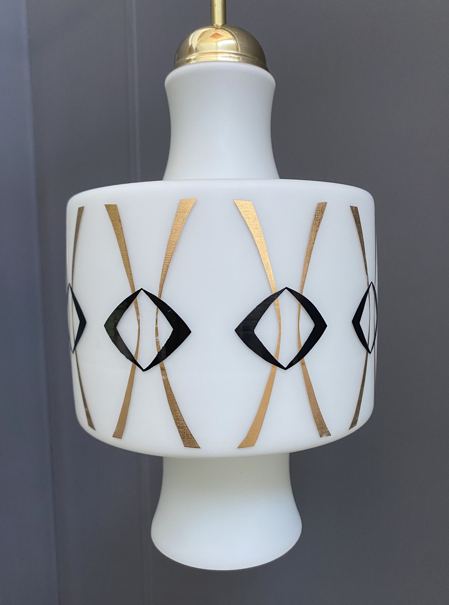 Opaline Glass Pendant Lamp With Gold And Black Drawing image 9