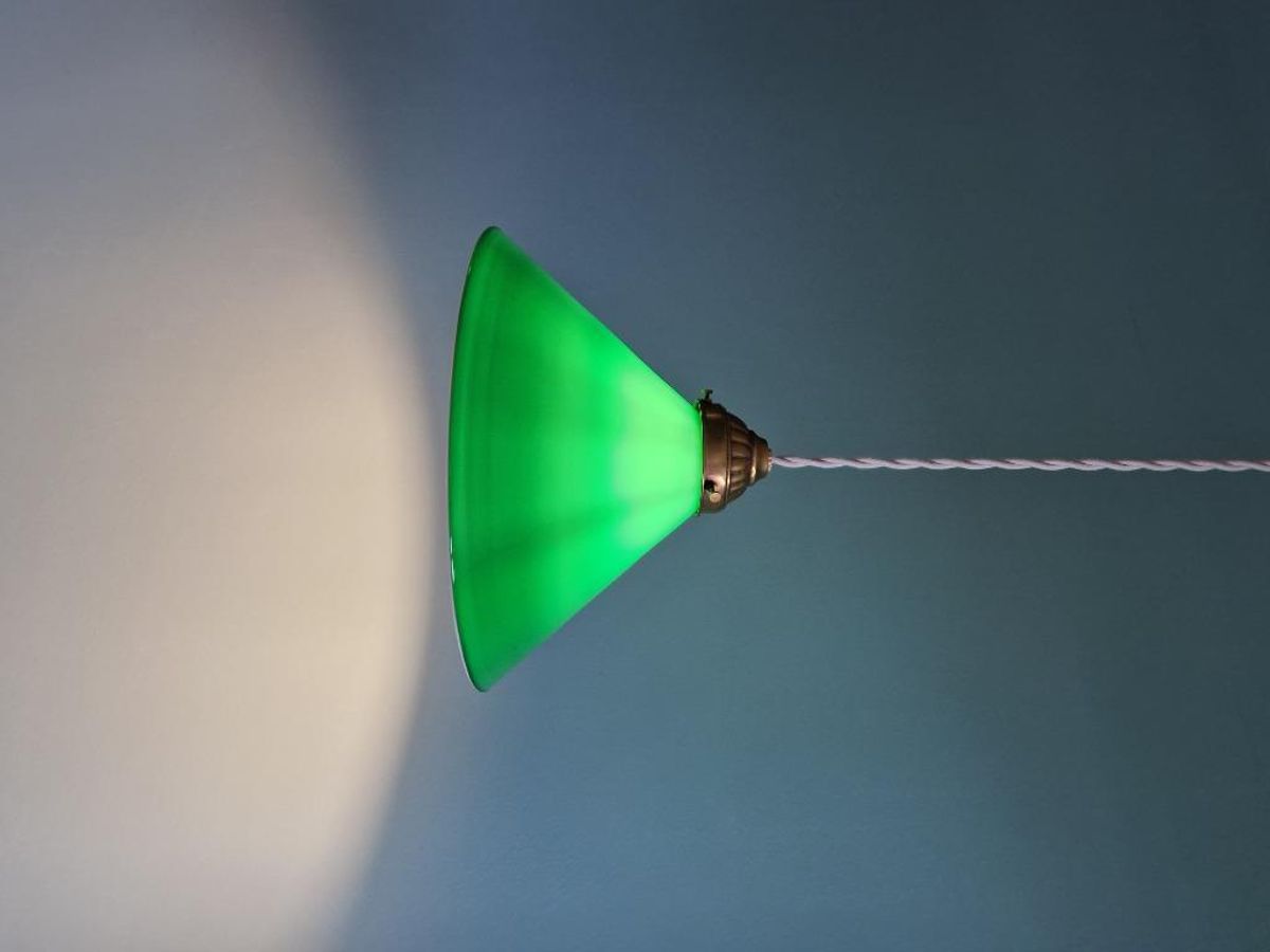 Art Deco Hanglamp In Kegelgroen Opaline, 1920-30 image 6