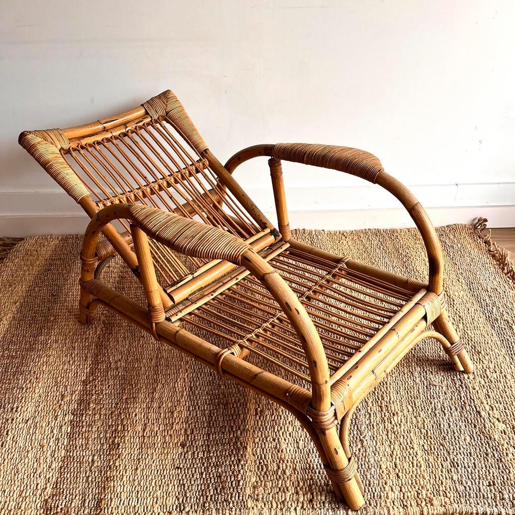 Italiaanse Rotan Bamboe Relax Lounge Fauteuil Vintage image 11
