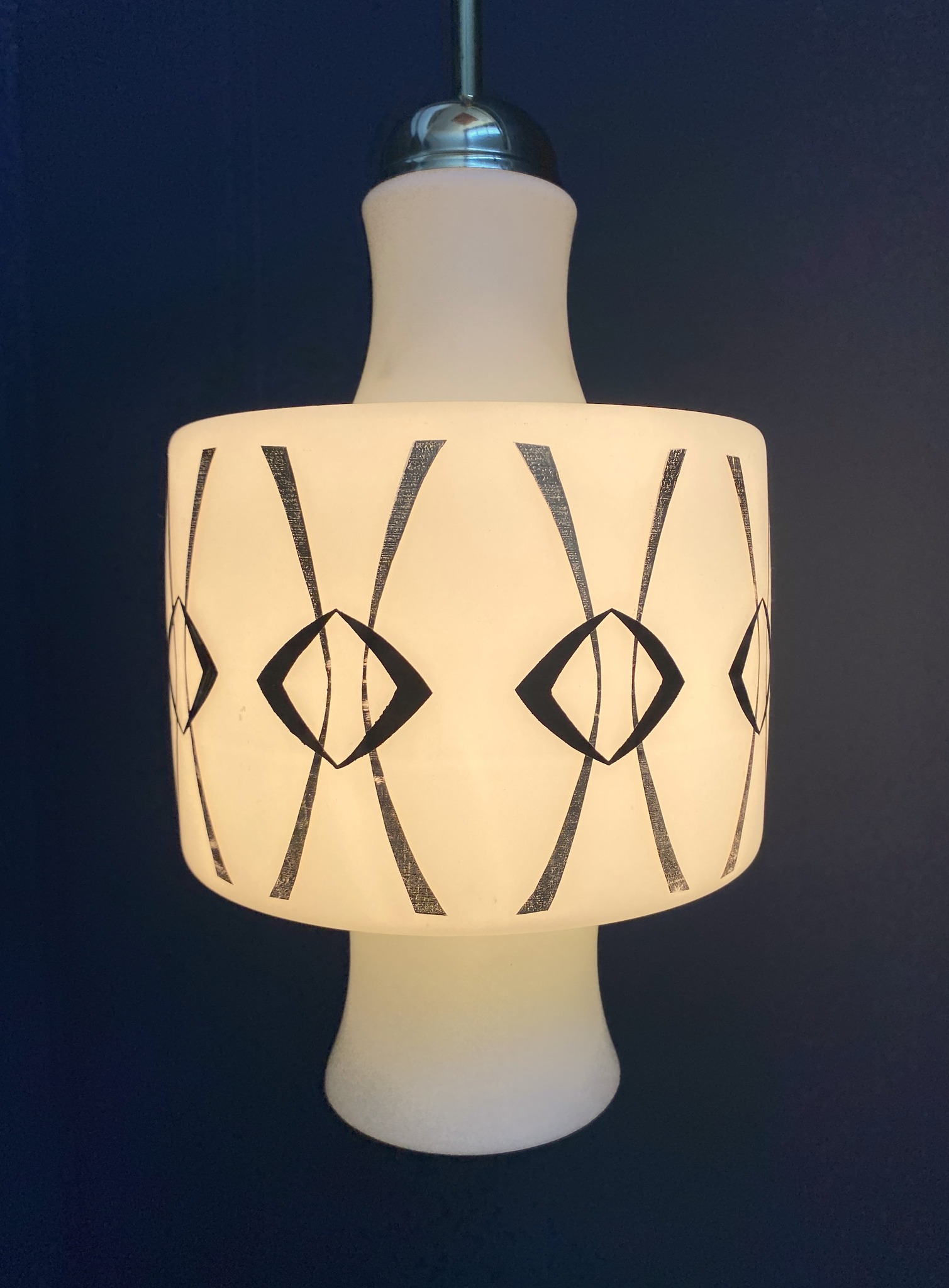 Opaline Glass Pendant Lamp With Gold And Black Drawing image 11