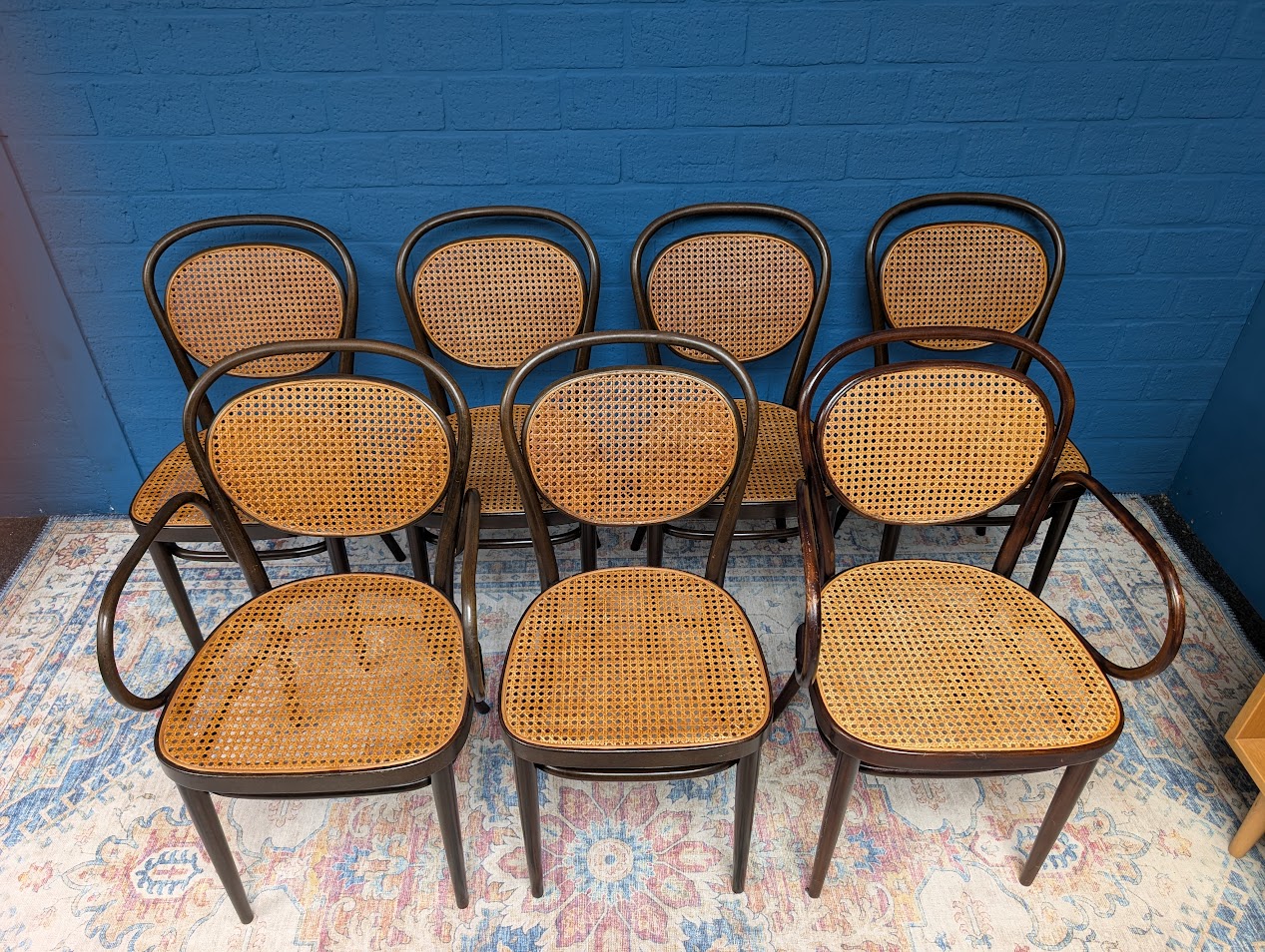 7x Vintage Rotan Stoelen, Model 215r, Thonet image 5