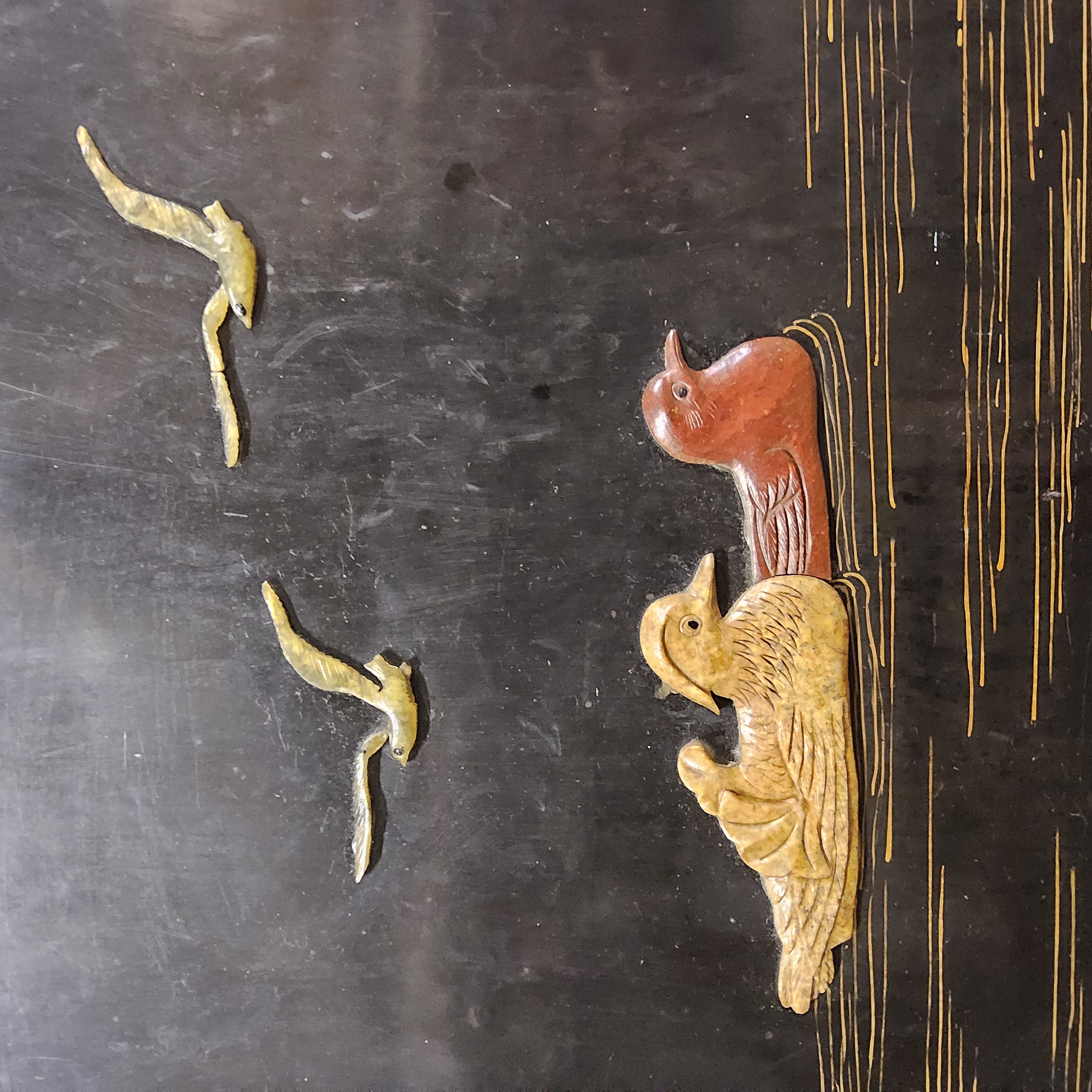 Vintage Chinese Lakkast Vogels Bloemen (speksteen) Bohemian Kast / Oosterse Kast / Aziatische Kast image 14